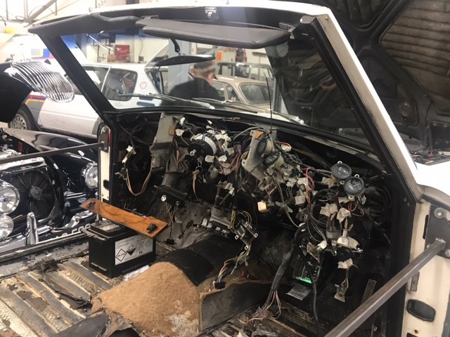The inside of the car, reduced to the bare wirings 